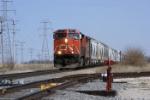 CN 2571 leads 343's train into Joliet at Cherry Hill Road